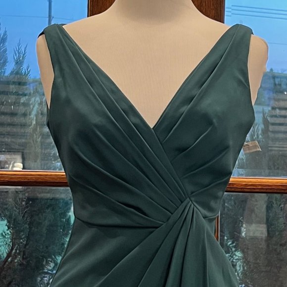 New Jenny Packham Dress Size 4 Hunter Green Drape Front High Slit JP1013 Gown - Picture 5 of 16